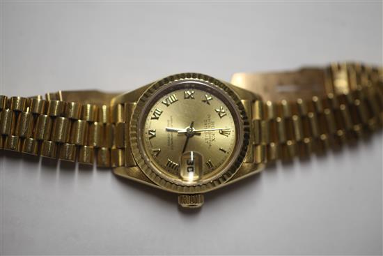 A ladys 18ct gold Rolex Oyster Perpetual wrist watch,